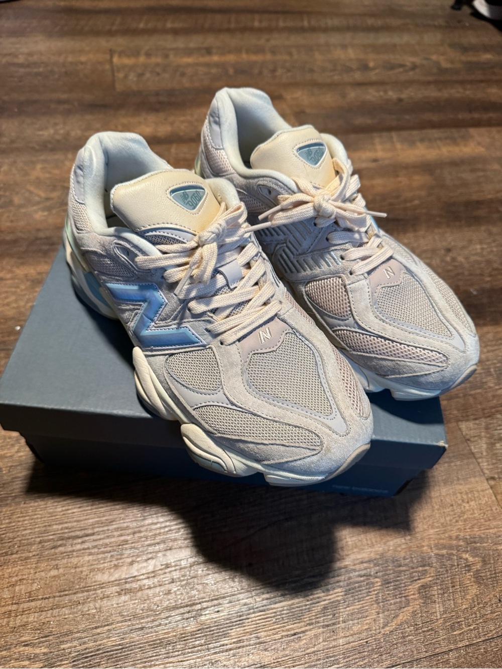New Balance Beige Sneakers with Light Blue Accent